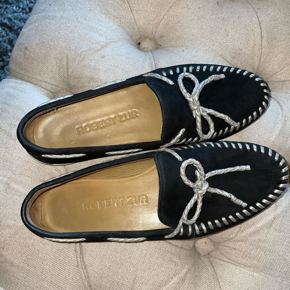 Robert Zur Zoe Moccasin Black Cashmere Suede Women's Sz 6 $265